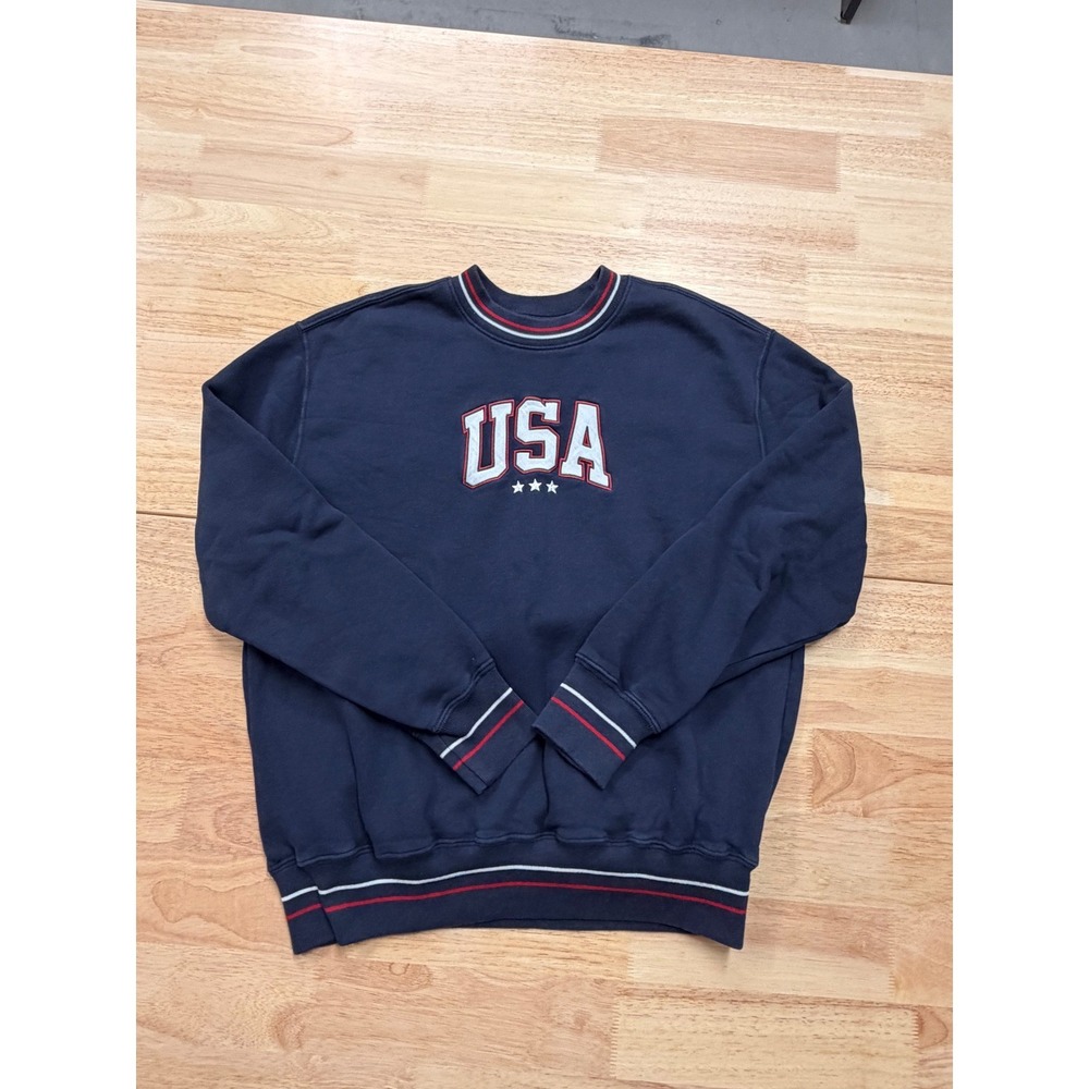 Hollister Men's USA Relaxed Fit Crewneck Sweatshirt Navy Blue Small Patriotic
